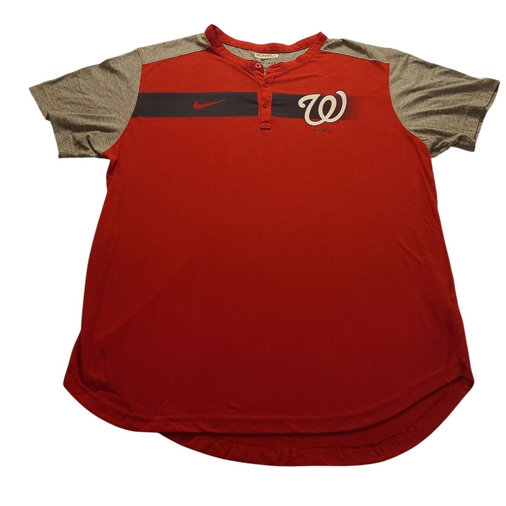 Nike Dri-FIT Washington Nationals MLB Henley Shirt Mens XL Red Gray Short Sleeve